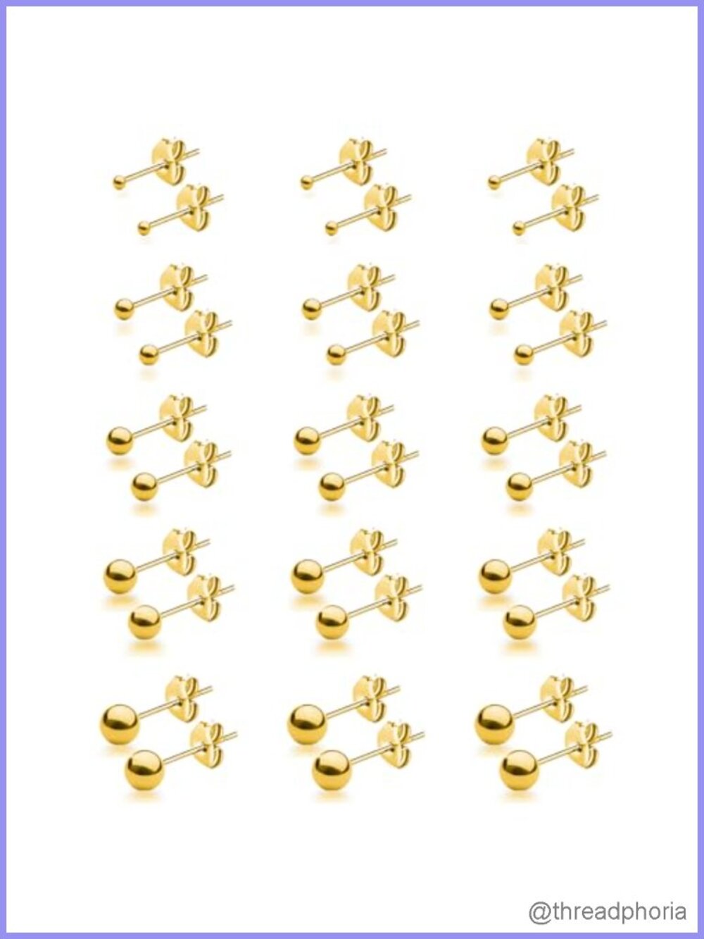 15 Pairs Surgical Steel Ball Stud Earrings Set 316L Stainless Steel